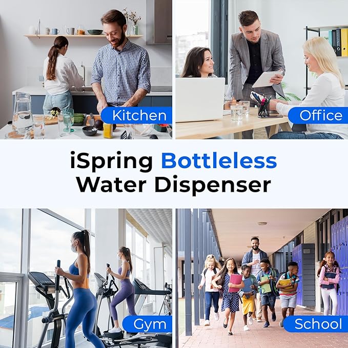 iSpring Bottleless Water Dispenser with 4-Stage Filtration, SGS-Tested 99% of PFAS Removal, Water Cooler Dispenser - Hot, Cold, Room Temp, Self Cleaning, Stainless Steel, Silver, Model: DS4S-PF