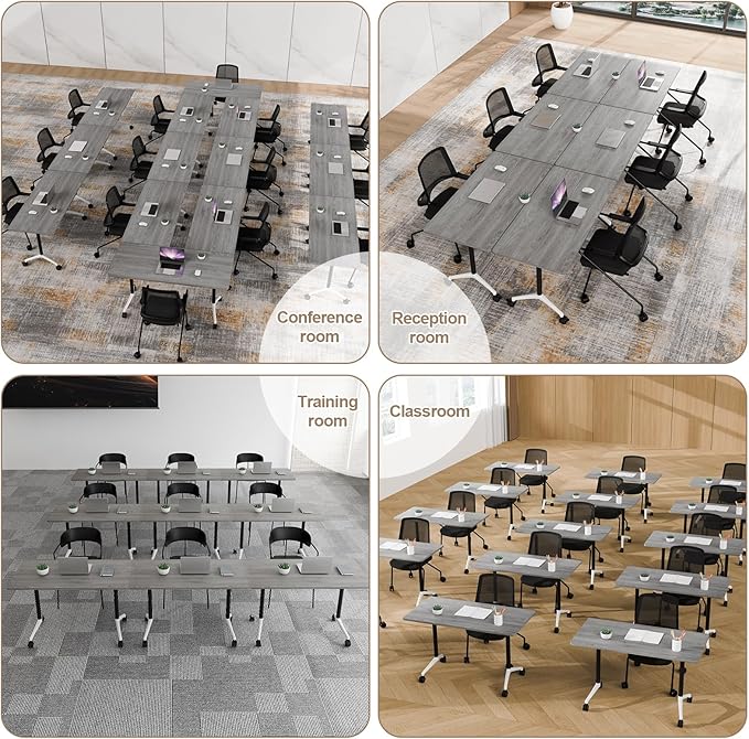 Folding Conference Table On Wheels, Modern Office Conference Room Tables for 6-12 Person Modular Mobile Meeting Table Conference Training Table for Office Classroom(Oak Ash, 47.2IN, 4)