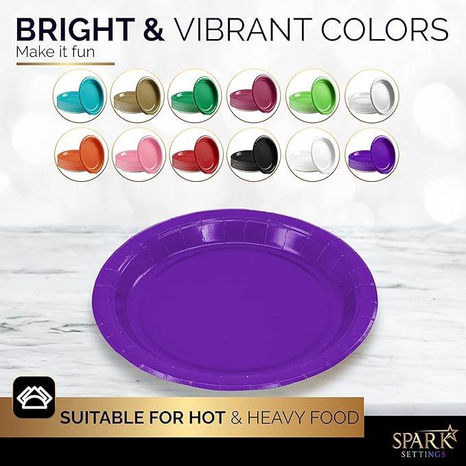 Disposable Paper Plates Purple, 6 3/4 Inches Paper Dessert Plates, Strong and Sturdy Disposable Plates for Party, Dinner, Holiday, Picnic, or Travel Party Plates, Pack of 50