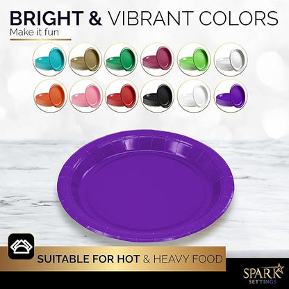 Disposable Paper Plates Purple, 6 3/4 Inches Paper Dessert Plates, Strong and Sturdy Disposable Plates for Party, Dinner, Holiday, Picnic, or Travel Party Plates, Pack of 50