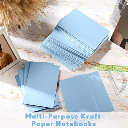 Mimorou 100 Pcs Kraft Notebook Journals 5.5 Inch x 8.3 Inch A5 Softcover Notebooks Bulk for Writing Sketch Office Notepad with 60 Pages 30 Sheets(Light Blue,Lined)