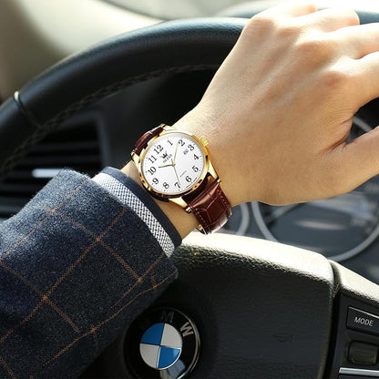 OLEVS Watch Men Mens Watches Watches for Men Leather Band Classic Brown Leather Watch Men, Analog Watch Men, Black Mens Leather Watch, Dress Waterproof Large Face Mens Watch,Relojes para Hombres Watch
