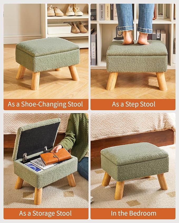 YMYNY Storage Ottoman, Footstool, Small Foot Stool with Sturdy Wood Legs Stool, Foot Rest with Padded Seat, for Living Room Bedroom Couch Enterway 15.75''D×11.81" W×11.02" H Green UHBD042GR