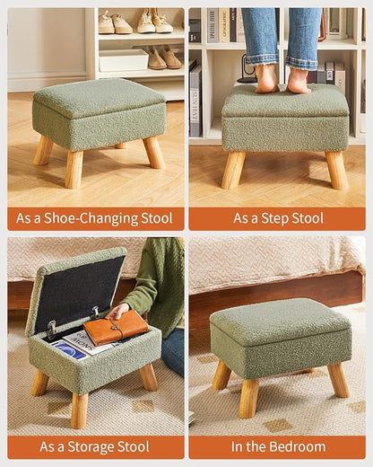 YMYNY Storage Ottoman, Footstool, Small Foot Stool with Sturdy Wood Legs Stool, Foot Rest with Padded Seat, for Living Room Bedroom Couch Enterway 15.75''D×11.81" W×11.02" H Green UHBD042GR