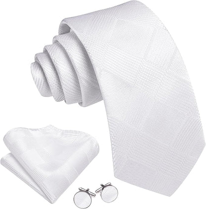 Barry.Wang Tie Sets for Men Silk Solid Necktie Stain Ties Handkerchief Pocket Square Cufflinks Wedding Business Dyed