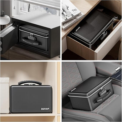 ENGPOW Fireproof Money Box, Small Hard Case Fireproof Box with Fireproof Zipper ＆ Lock, 6400°F Heat Insulated Fireproof Water Resistant Safe Box for Cash, A5 Document, Passport and More, Black