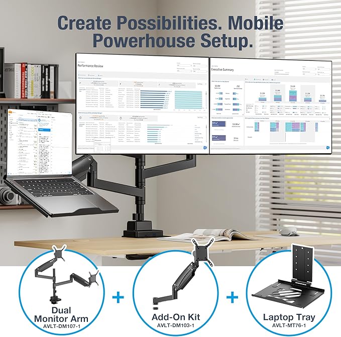 AVLT Single 57 Inch Add-On Monitor Arm Top Mount-Black for Dual & Triple Arm Setup, Fits 1.38" Pole, Super Ultrawide Screen, Supports 59.5lbs (27kg), VESA Compatible, Workspace Upgrade Expansion Arm