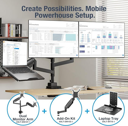 AVLT Single 57 Inch Add-On Monitor Arm Top Mount-Black for Dual & Triple Arm Setup, Fits 1.38" Pole, Super Ultrawide Screen, Supports 59.5lbs (27kg), VESA Compatible, Workspace Upgrade Expansion Arm