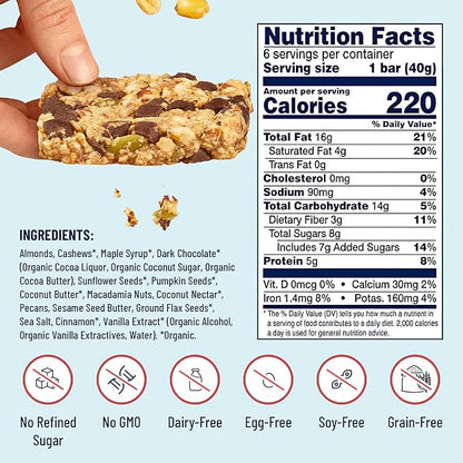 The YES Bar – Dark Chocolate Chip – Plant Based Protein, Decadent Snack Bar – Vegan, Paleo, Gluten Free, Dairy Free, Low Sugar, Healthy Snack, Breakfast, Low Carb, Keto Friendly (Pack of 6)