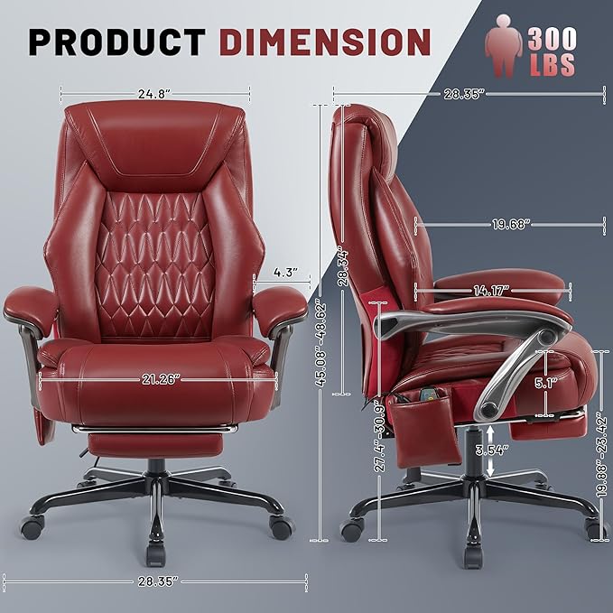Massage Office Chair with Heating Function & Footrest, 6-Point Vibration, Ergonomic Executive Reclining Desk Chair with Padded Seat for Relaxation, Comfort & Stress Relief