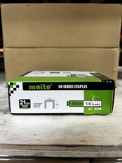 meite 21 Gauge Upholstery Staples, 1/2-Inch Crown with 1/4-Inch Length Galvanized Heavy Duty Staples for Staple Guns MT8016, MT8016S, and MT8016SLN (10,000 Counts)