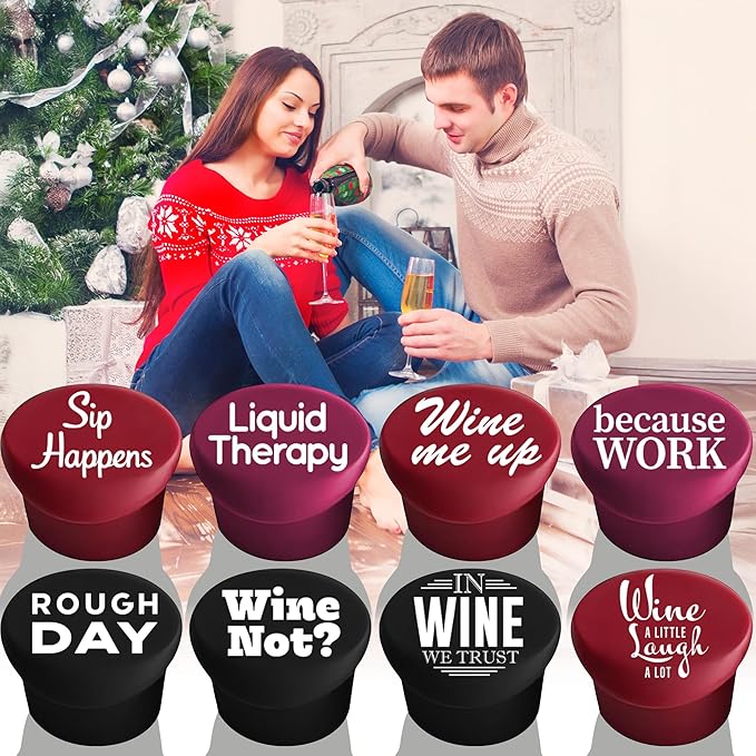 Funny Silicone Wine Stopper Set of 8 – Must-Have Wine Accessories & Perfect Wine Gifts for Women & Men – Airtight & Reusable