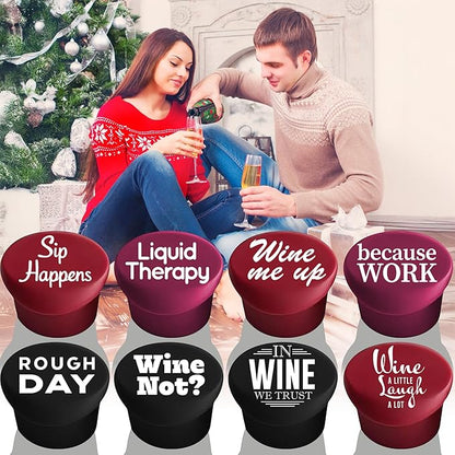 Funny Silicone Wine Stopper Set of 8 – Must-Have Wine Accessories & Perfect Wine Gifts for Women & Men – Airtight & Reusable
