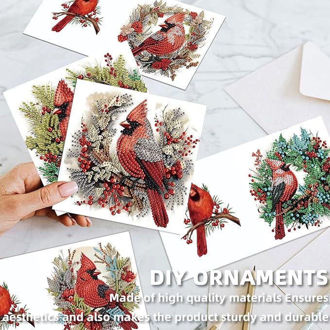 jinglinhh 12pcs Diamond Art Painting Christmas Cardinal Greeting Cards with Envelopes, DIY Card Making Kits for Adults, Diamond Art Christmas Cards for Birthday Holiday Postcards Craft Gifts