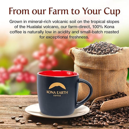 KONA EARTH 100% Kona Premium Coffee, Medium Roast, Whole Bean, 1 lb (16oz) Farm-Direct Authentic Hawaiian Kona Coffee beans from Hawaii’s Big Island, Micro-Batch-Roasted