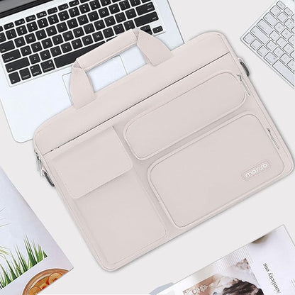 MOSISO Laptop Shoulder Bag 13.3 inch, 13-14 inch Computer Bag Compatible with MacBook Air/Pro 13 / Pro 14, HP Dell ASUS Lenovo with 2 Raised&1 Flapover&1 Horizontal Pocket&Handle&Belt, Stone Gray