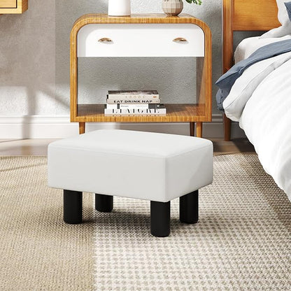 Giantex Small Foot Stool Ottoman, PU Leather Footrest with Storage, Padded Rectangle Footstool, Small Sofa Step Stool for Living Room, Bedroom & Entryway