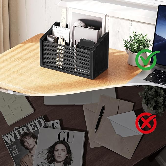 Mail Organizer Countertop, Mail Holder with 3 Slots, Mail Sorter for Desk, Wooden Office Desk Organizer, Mail Organizer for Magazines, Files, Papers, Folders, Black MR03BB