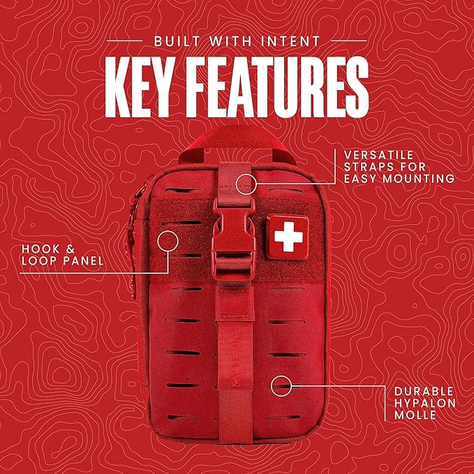 My Medic MyFak Mini Pro First Aid Kit - Small and Lightweight for Camping Hiking and Backpacking - 70 Items IFAK with Tourniquet - HSA/FSA Great for Travel - Red