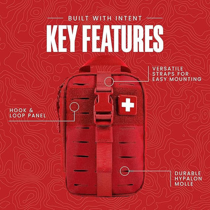 My Medic MyFak Mini Pro First Aid Kit - Small and Lightweight for Camping Hiking and Backpacking - 70 Items IFAK with Tourniquet - HSA/FSA Great for Travel - Red