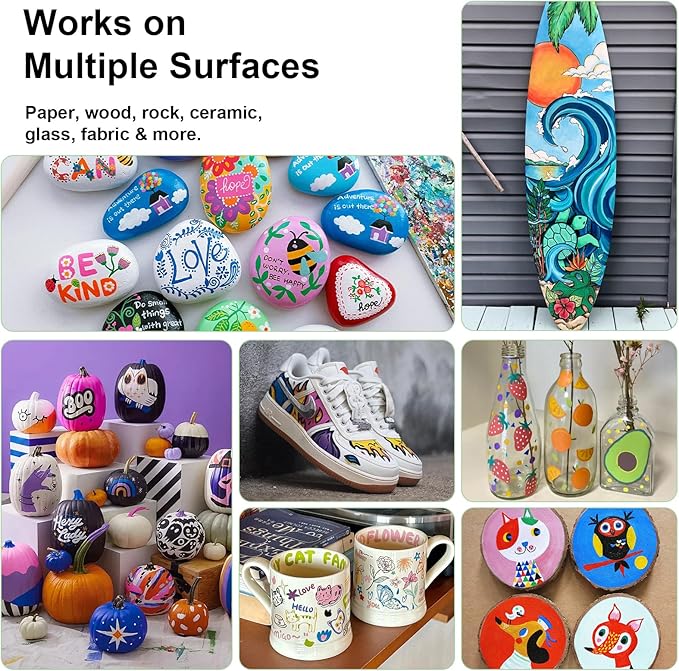 5 Colors Dual Tip Acrylic Paint Markers, Water-Based Permanent Acrylic Pens with Fine & Brush Tip for Rock Painting, Canvas, Glass, Wood, Ceramic, Fabric