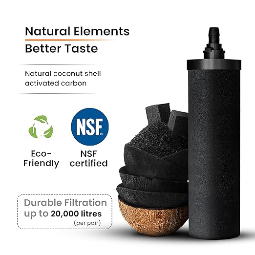 Gravity Water Filter System - 1.5 Gallons NSF Certified AISI 304 Stainless Steel Countertop Water Filter System with 2 Smart (Black) Carbon Filter Elements & Free Stainless Steel Water Spigot (1.5G)