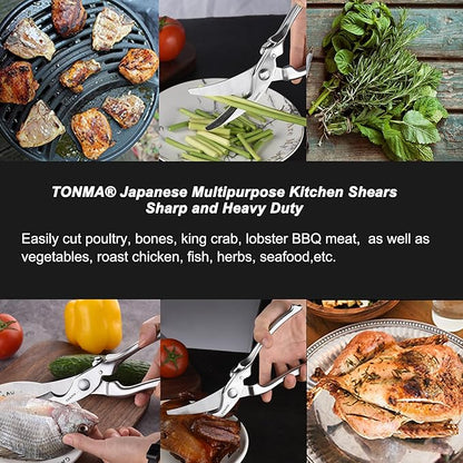TONMA Poultry Shears Heavy Duty [Made in Japan] 10" Japanese Kitchen Scissors Restaurant Grade Stainless Steel Kitchen Shears All Purpose for Spatchcock Turkey, Butterflied Chicken, Crab, Seafood