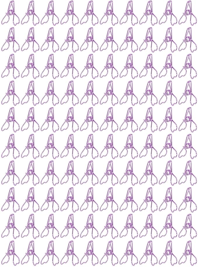 Clips in Assorted Sizes, Medium Metal Paper Clips, 100 Pcs Rose Gold - Strong Clamping Force, Hollow Heart Shape, Cute Office Document Accessories (Purple)