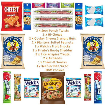 Hangry Kit Mega Care Pack (Essential Kit) - Snack Box Kit - Birthday Snack Box for Adults & Kids -- (20 count) Basket Care Package Ideal for College Students -- Contains Birthday Snacks, Cookies, Chips, Candy. Party Variety Box.