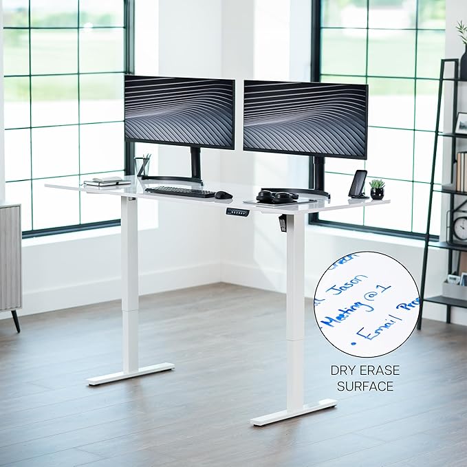 VIVO Electric Dry Erase 71 x 30 in Standing Desk, Memory Height Adjustment, 1B Series, Whiteboard Top White Frame, DESK-KIT-1W7WE