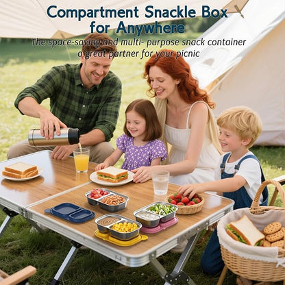 3 Pack Stainless Steel Snack Containers with Silicone Lids, Reusable 2 Compartment Food Storage Containers, Stainless Steel Box for School, Office, Travel