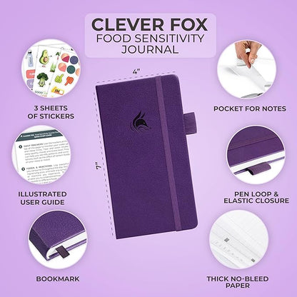 Clever Fox Food Sensitivity Journal Pocket – Daily Intolerance & Symptom Log for IBS, Diabetic, Low Fodmap, Elimination Diet – Health Tracker, 3.7x6.7 (Purple)