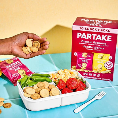 Gluten Free Partake Mini Graham Cracker & Vanilla Wafer Snack Packs | Vegan & Dairy Free Cookies | Lunch Box Snacks | Allergy Friendly Snacks | Safe School Snack for Kids - 20 Pack
