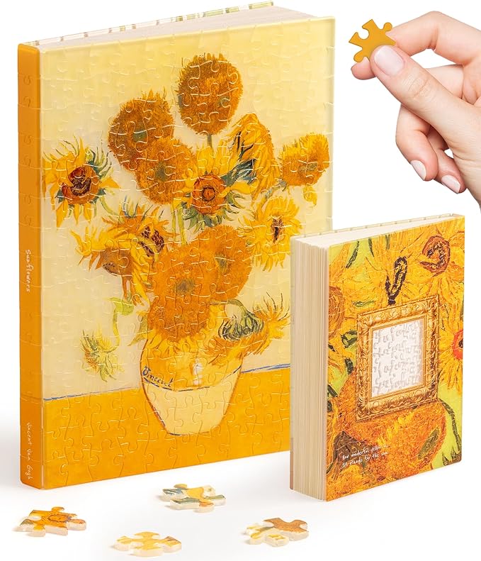 PieceRelax A5 Puzzle Journal for Adults, 300 Piece Plastic Jigsaw Book Cover (Includes Notebook) - Van Gogh - Sunflowers, Unique Gift [YA1064]