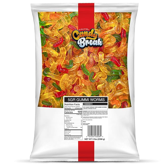 Candy Break Fruity & Sweet Gummy Worms, Gummy Candies with Fruit Flavors, Snacks for Adults & Kids, Chewy Bulk Candy Pack, 5 lbs Share Size Bag, Pack of 1