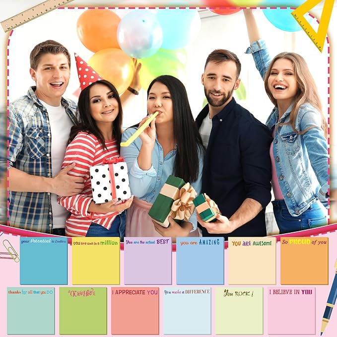 Yinder 12 Pcs Employee Appreciation Sticky Notes Xmas Gift Bulk Motivation Note Pads Mini Inspirational Note Gift for Teacher Nurse Staff Coworker Office Supply 3 x 3'' (Appreciation,Simple Color)
