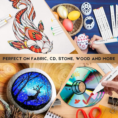 Caliart Alcohol Markers Brush Tip, 51 Colors Dual Tip Coloring Marker Pen Set Brush & Fine, Art Supplies Kit Gift for Adults Coloring Book Artists Sketch Drawing Illustration