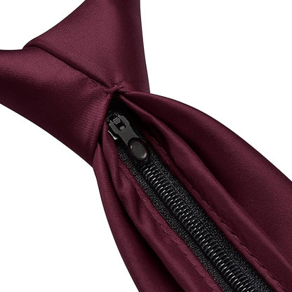 Branduce 3.15"（8cm） Pre-tied Adjustable Zipper Tie and Lapel Pin Solid Necktie Handkerchief Set for Men