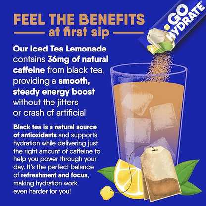 GoHydrate Low Sodium Electrolytes Powder Packets Sugar Free - Instant Hydration Daily Drink Mix - Zero Sugar Water Flavor Packet Singles with Vitamin D - (Iced Tea Lemonade, 30 Packs)