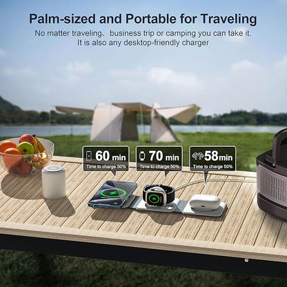 UCOMX 3 in 1 Charging Station for Multple Devices,Foldable 3 in 1 Wireless Charger for Travel,NANO Wireless Charging Station for iPhone17 16 15 14 13 12 Pro Max/Watch 10 9 8 7 6 5 4 3 Ultra/AirPod Pro