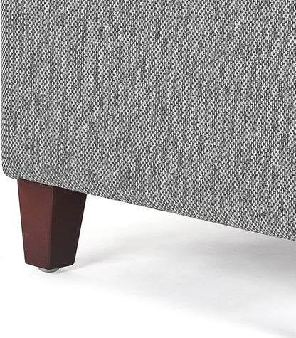 Adeco 17" Square Ottoman with Storage, Small Blue Storage Ottoman Foot Rest with Hinged Lid & Solid Wood Legs, Linen Fabric Foot Stool for Living Room & Bedroom