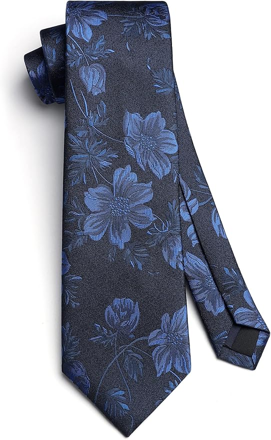 HISDERN Men Floral Ties Woven Classic 3.4" Necktie Set Formal Tie Pocket Square for Wedding with Handkerchief Gift Box