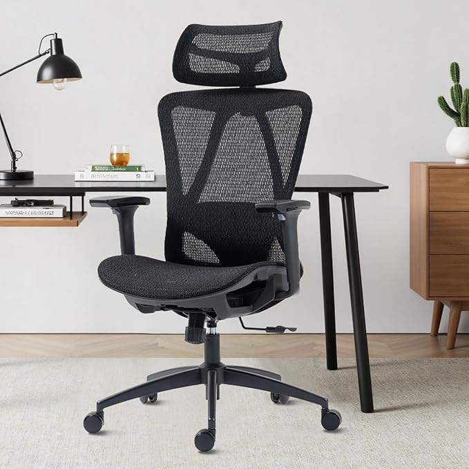 Mesh Ergonomic Office Chair,High Back Mesh Gaming Chair with Lumbar Support,Adjustable Headrest and Armrests for Home Office Desk Chair (Americana, Black)