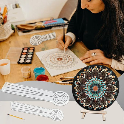 3-in-1 Mandala Ruler Tool with Holes, Mandala Dot Art Circle Maker, Compass Protractor Straight Ruler for Dot Art Geometric Mandala Pattern Design, Small Size (15cm/6")