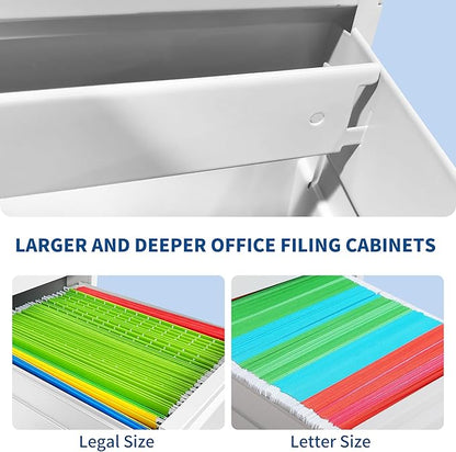 4-Drawer Locking Vertical File Cabinet, Metal Storage Cabinet for Office/Home – Secure Vertical Filing for Letter/Legal/A4/F4 Documents, Easy to Assemble Steel Cabinet (White, 4 Drawer-52 H)