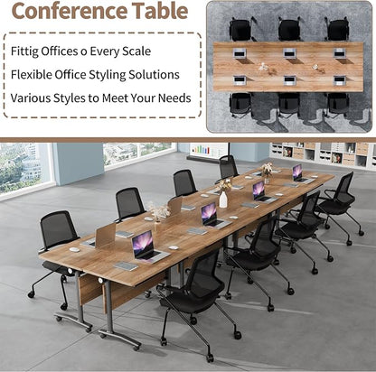Conference Table Folding Conference Room Tables, Modern Mobile Meeting Training Table with Silent Wheels, Foldable Seminar Table for Offices, Classrooms, Libraries (2, Wood, 61in)