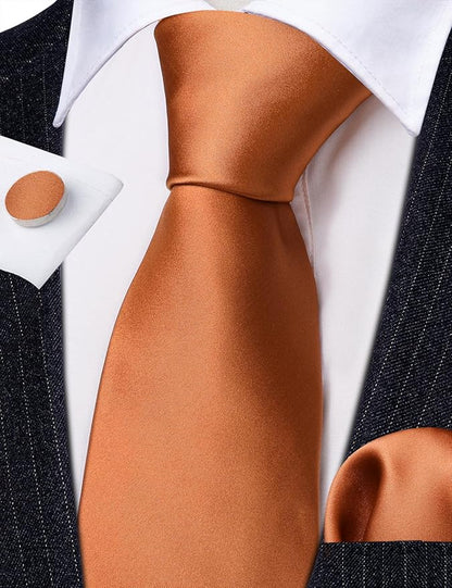 Barry.Wang Tie Sets for Men Silk Solid Necktie Stain Ties Handkerchief Pocket Square Cufflinks Wedding Business Dyed