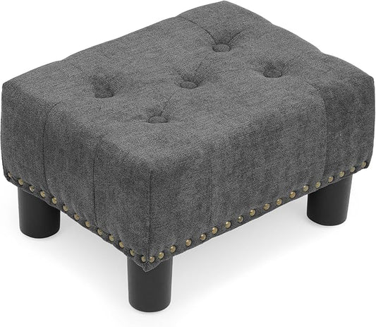 Athena Collection Small Foot Stool Ottoman with Storage, Rectangular Mini Ottoman with Legs Tufted Ottoman Foot Rest Stool Upholstered Ottoman Footstool with Nailhead Trim & Zipper, Dark Gray