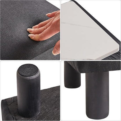 IBUYKE Storage Ottoman Footrest Stool with Linen Fabric, Rectangular, Flip Top Lid, Non-Slip Feet, Compact Design, Stylish and Functional, Black RF-BD220