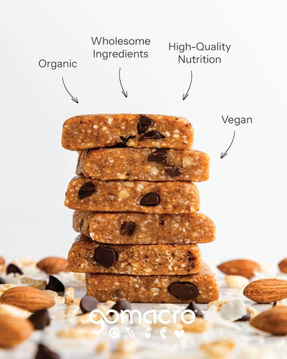 GoMacro MacroBar Organic Vegan Protein Bars - Coconut + Almond Butter + Chocolate Chips (2.3 Ounce Bars, 12 Count)